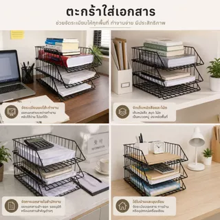[Tiny Decor] ถาดใส่เอกสาร A4 ตะกร้าใส่เอกสารลวดเคลือบพลาสติก 3 ชั้น หนาพิเศษ แข็งแรง ทนทาน