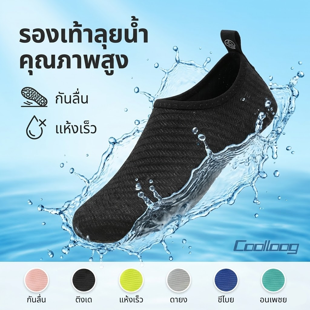 รองเท้าชายหาด coolloog รองเท้ากีฬา ใส่ได้ทั้งชายและหญิง พกพาสะดวก แห้งเร็ว ป้องกันลื่น