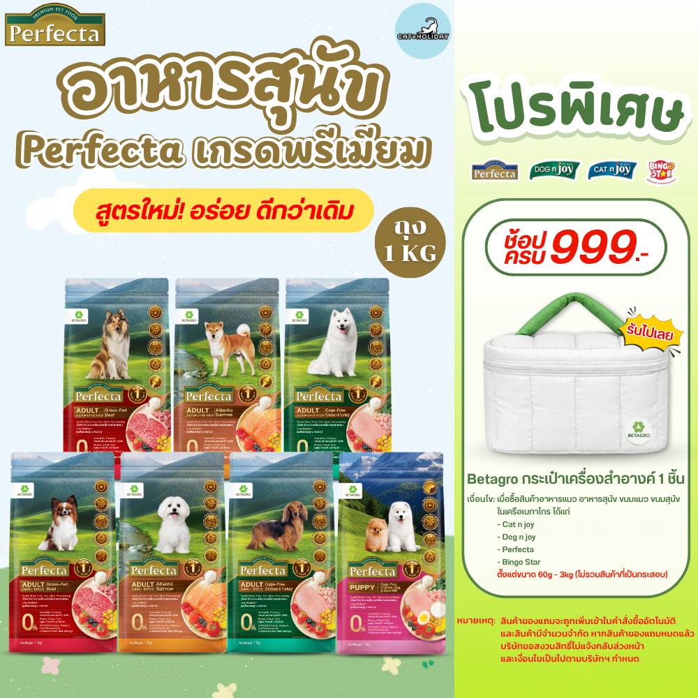 สูตรใหม่! [ 1kg ] อาหารสุนัข Perfecta เพอร์เฟคต้า พรีเมียม อาหารเม็ดสุนัข โปรตีนสูง ใช้เนื้อสด คุณภาพสูง Human Grade