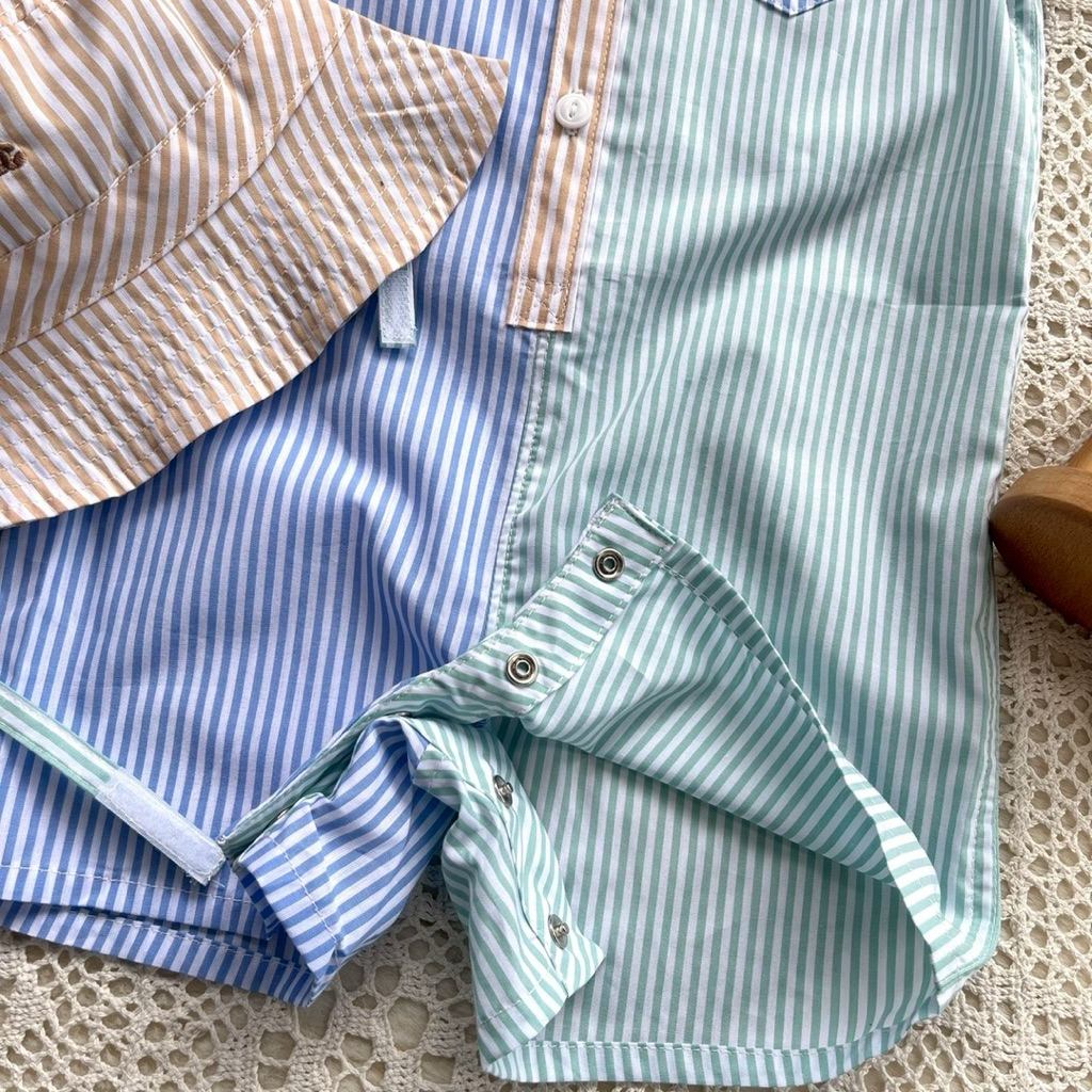 เสื้อผ้าเด็ก ชุดเด็ก Set 2 Romper ลายทางสีพาลเทลง รูปที่ 3