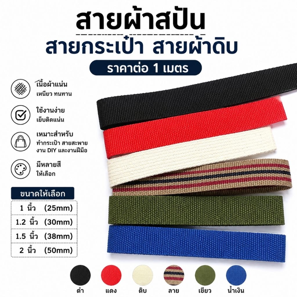 สายผ้าสปันสายกระเป๋าสายผ้าดิบราคาต่อ1เมตร