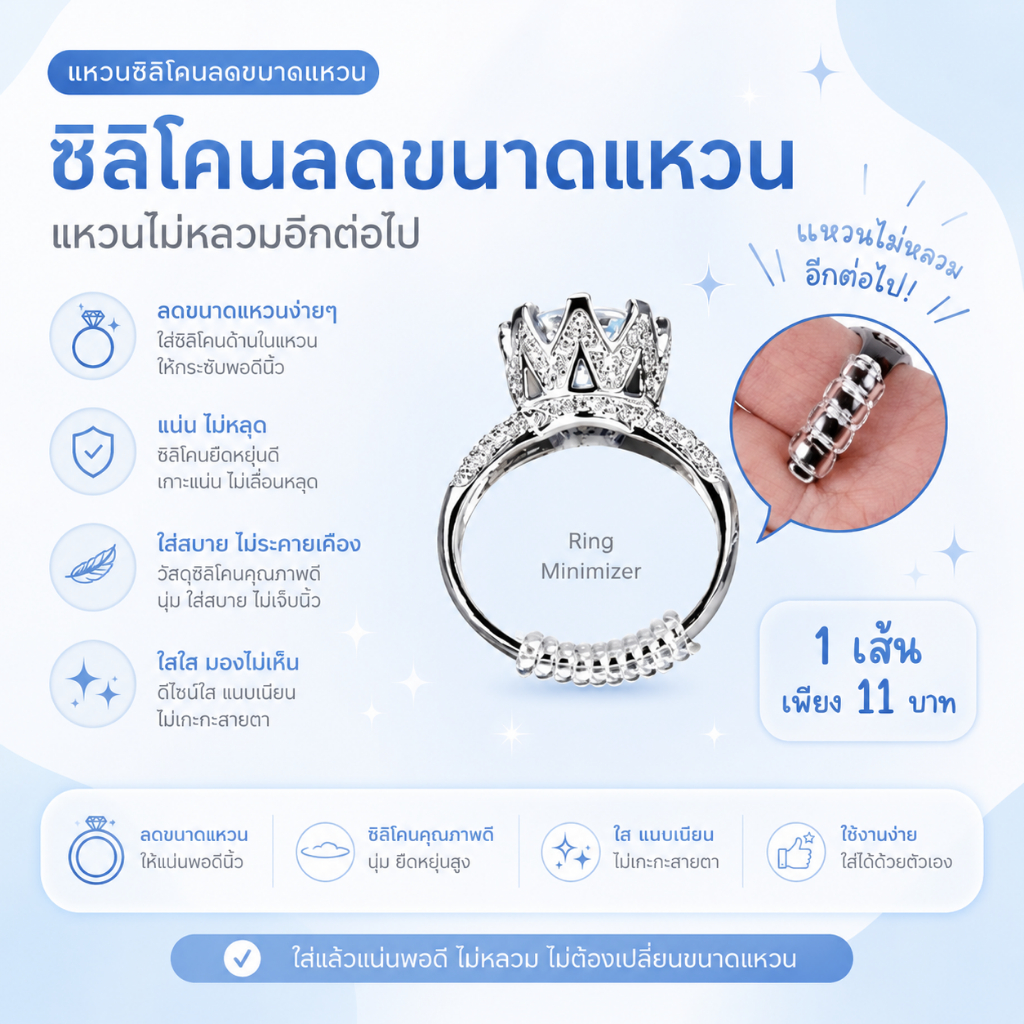 *เส้น11฿ ยาว10ซม* พร้อมส่ง!! แหวนหลวม ลดแหวนให้พอดี (2เส้นต่อแพค) (ครอบคลุมแหวนทุกขนาด)