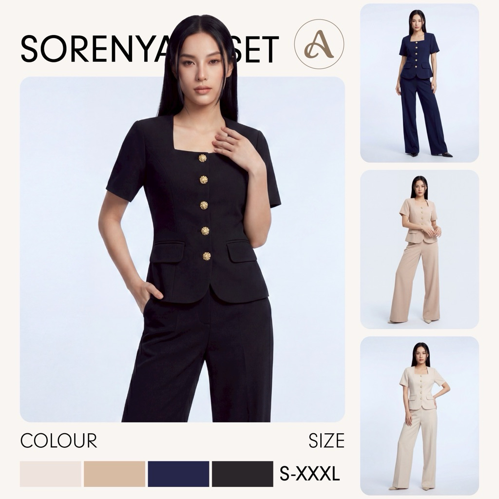 Sorenya Set ชุดเซตเสื้อคอเหลี่ยมทรงสูทขายาว AN300