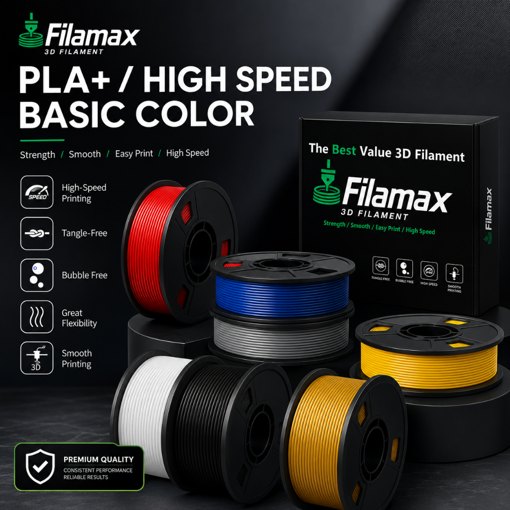 Filamax เส้นพลาสติก PLA+ Basic ระดับพรีเมียม (1.75 มม. 1 กก.) ไร้กลิ่น ไหลลื่น ปริ้นง่ายกว่า สำหรับเครื่องพิมพ์ 3D