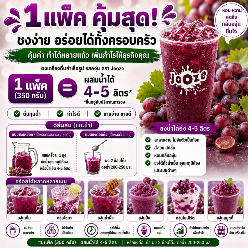 Jooze ผงน้ำองุ่น เครื่องดื่มสำเร็จรูป 350g ชงน้ำเย็นได้ 1 รูปที่ 4
