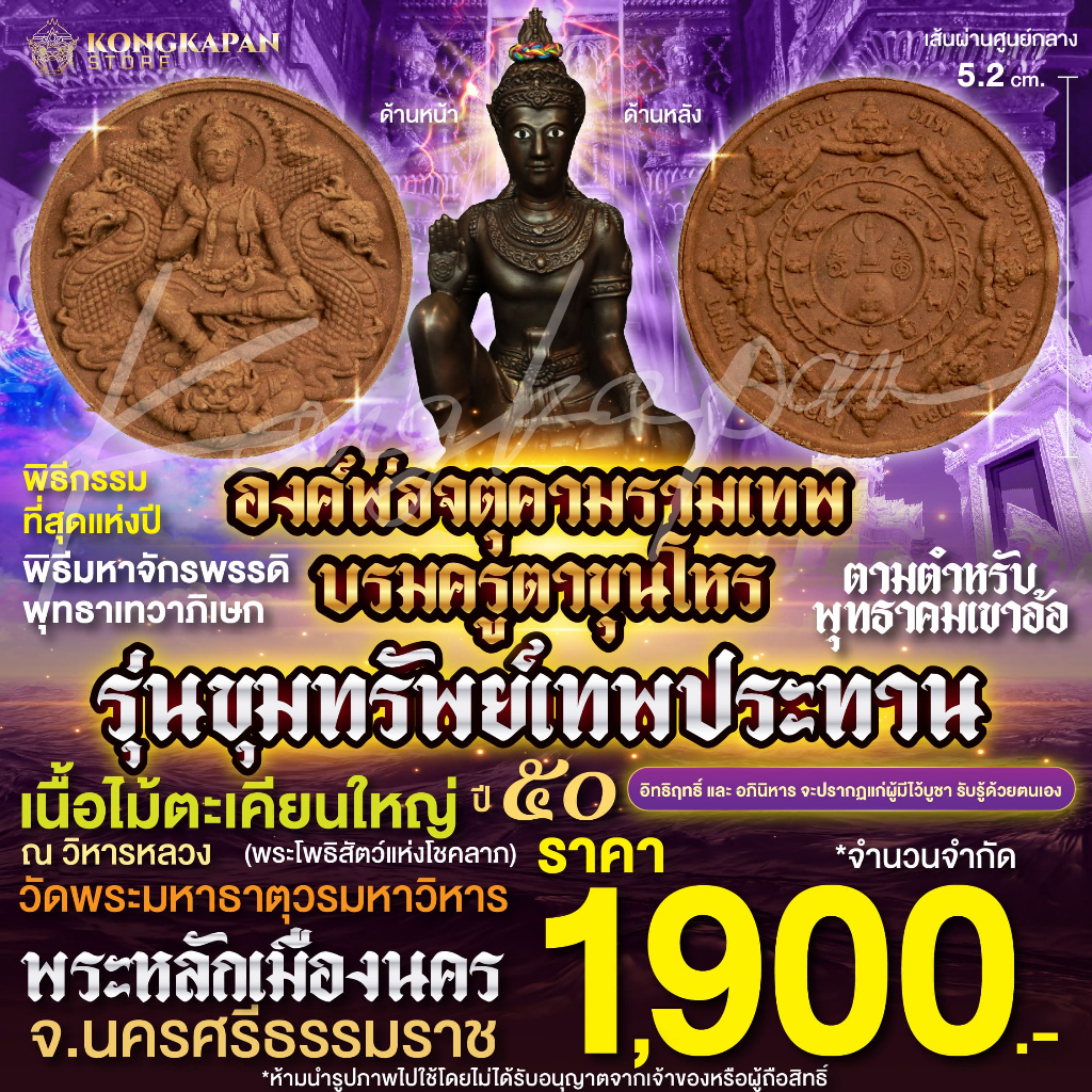 เหรียญองค์พ่อจตุคามรามเทพ-บรมครูตาขุนโหร เนื้อไม้ตะเคียนใหญ่ รุ่นขุมทรัพย์เทพประทาน ปี 2550 พระโพธิสัตว์แห่งโชคลาภ