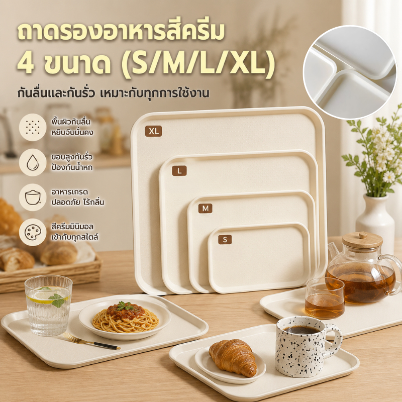 ส่งจากไทย ถาดฟางข้าวสาลี 4 ขนาด สีพาสเทล ทนทาน อเนกประสงค์ วางอาหาร ขนม เครื่องดื่ม Wheat Straw Tray
