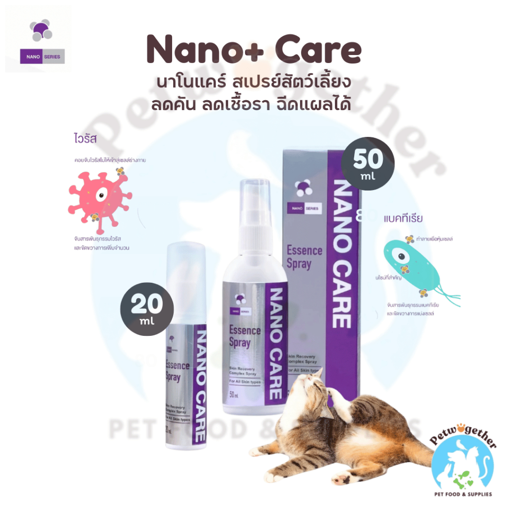 Nano Care นาโน แคร์ สเปรย์ ลดคัน ฆ่าเชื้อ รักษาแผล กระตุ้นการหายของแผล สำหรับสัตว์เลี้ยง 20/50 ml.