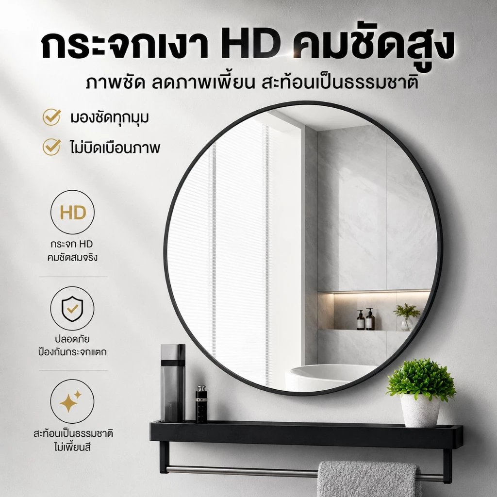 LP กระจกห้องน้ำติดผนัง 40/50/60cm พร้อมชั้นเก็บของ thumbnail 3