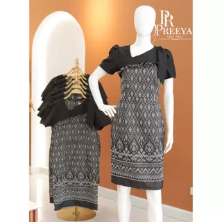PR150 เดรสผ้าฝ้ายทอลาย ยกแขน อัดกาวทั้งชุด แบรนด์ preeya มีไซส์S-4XL