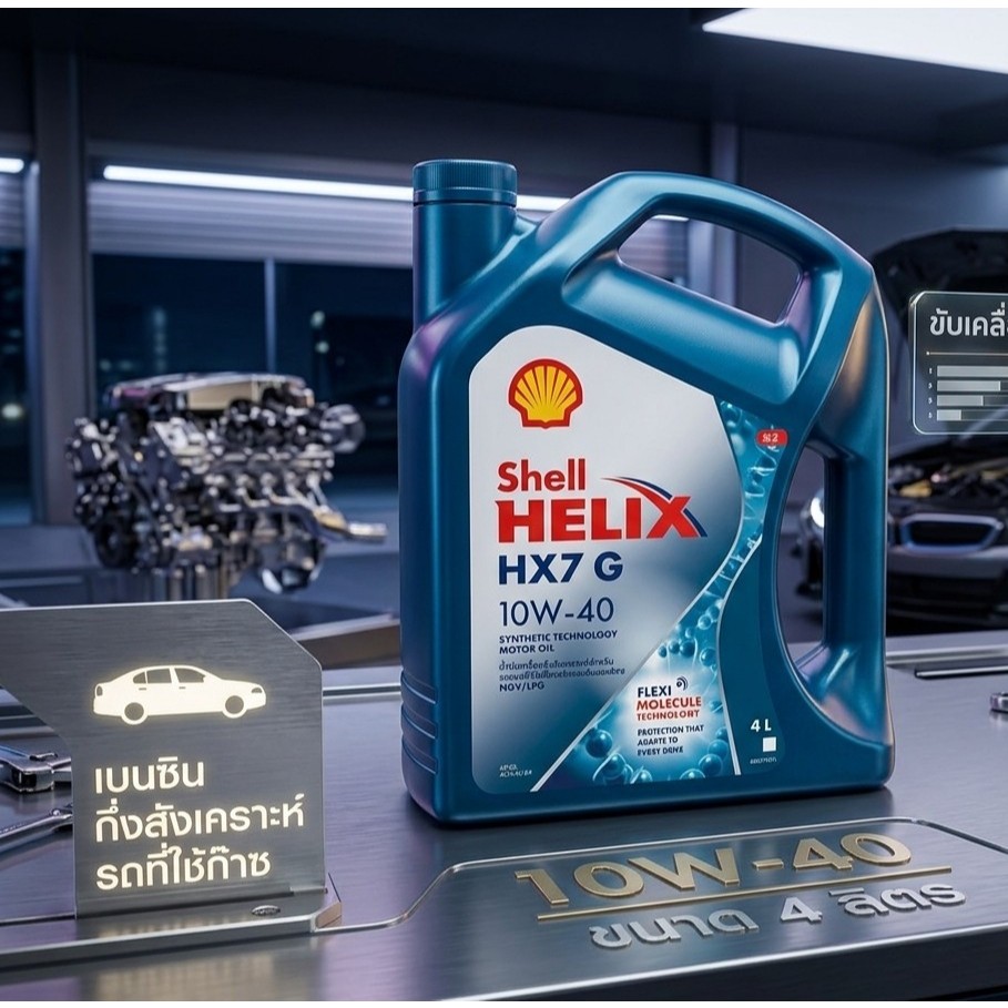 Shell Helix HX7 G 10W-40 น้ำมันเครื่องเบนซิน กึ่งสังเคราะห์ 4L 4 L API SN HX 7 10W40 101307163 เบนซิน