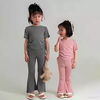 Hania Kids พร้อมส่ง ชุดเซ็ตเสื้อ+กางเกง ผ้าฝ้าย สีเรียบ สไตล์เกาหลี ชุดเซ็ตสำหรับเด็ก -K4125008