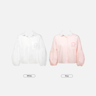 Paloy - PL2321 Rosie Puff Top เสื้อเชิ้ตคอบัวแขนพองรู กระเป๋าปัก PL (Known By Heart)
