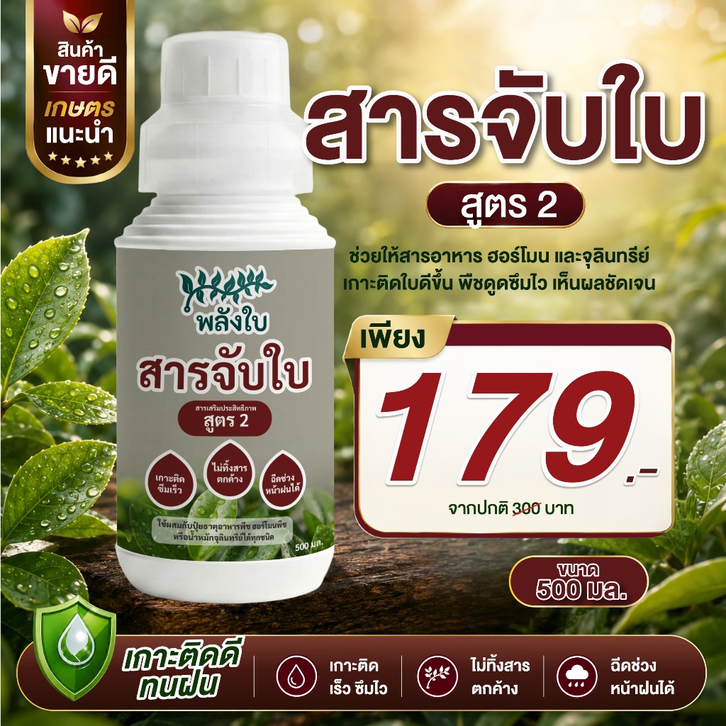 สารจับใบ (สูตร 2) ตรา พลังใบ 500 มิลลิลิตร #สารเสริมประสิทธิภาพการจับใบ #อุปกรณ์การดูแลพืช