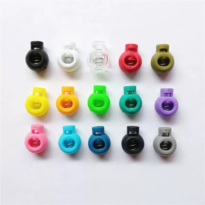 ตัวล๊อคที่แขวนสินค้า ตัวล็อคเชือก ล๊อกฮุก ปรับสายเชือก สต๊อปเปอร์ ขนาด 18x23mm 10ชิ้น/32บาท)
