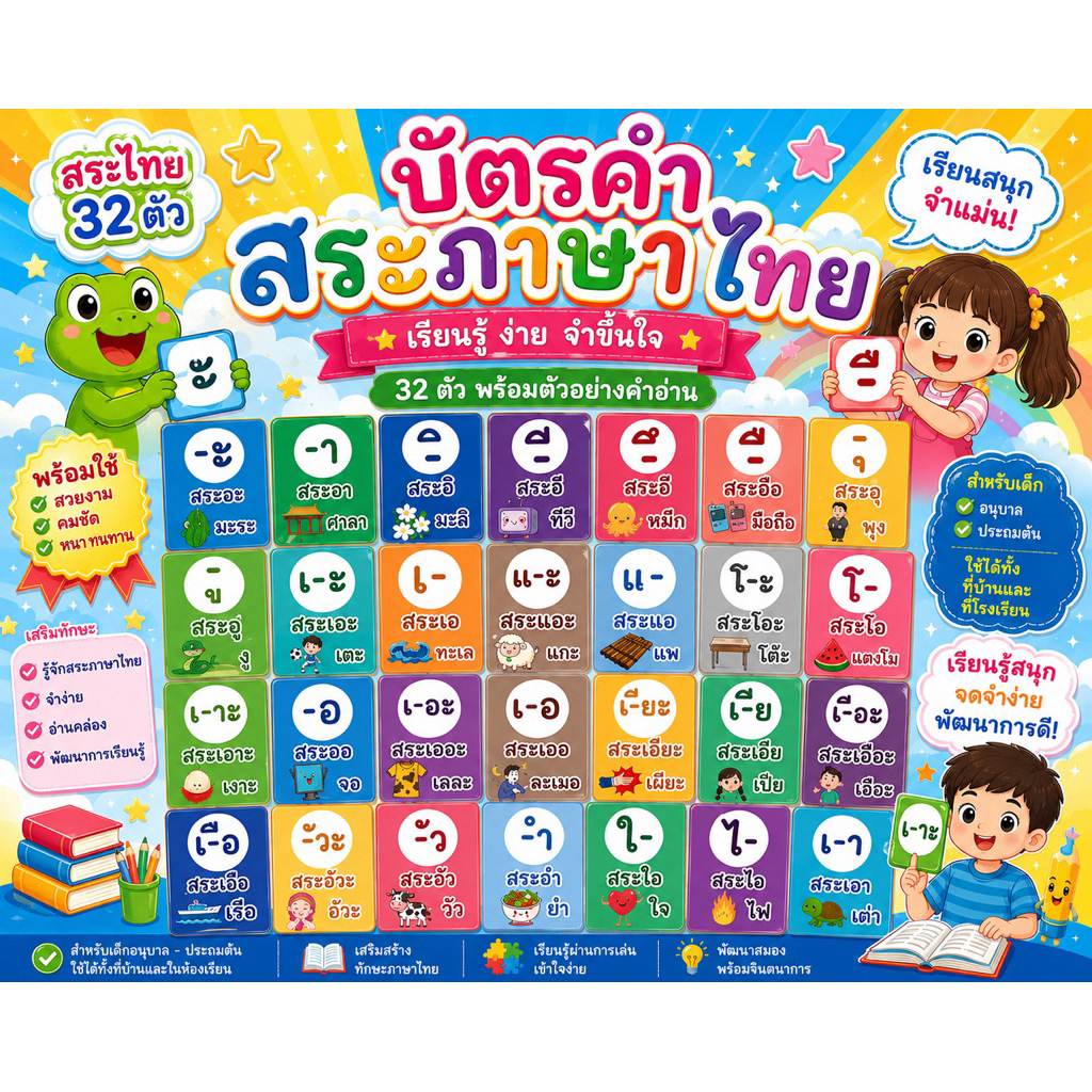 บัตรคำสระภาษาไทย 32 ตัว พร้อมส่ง