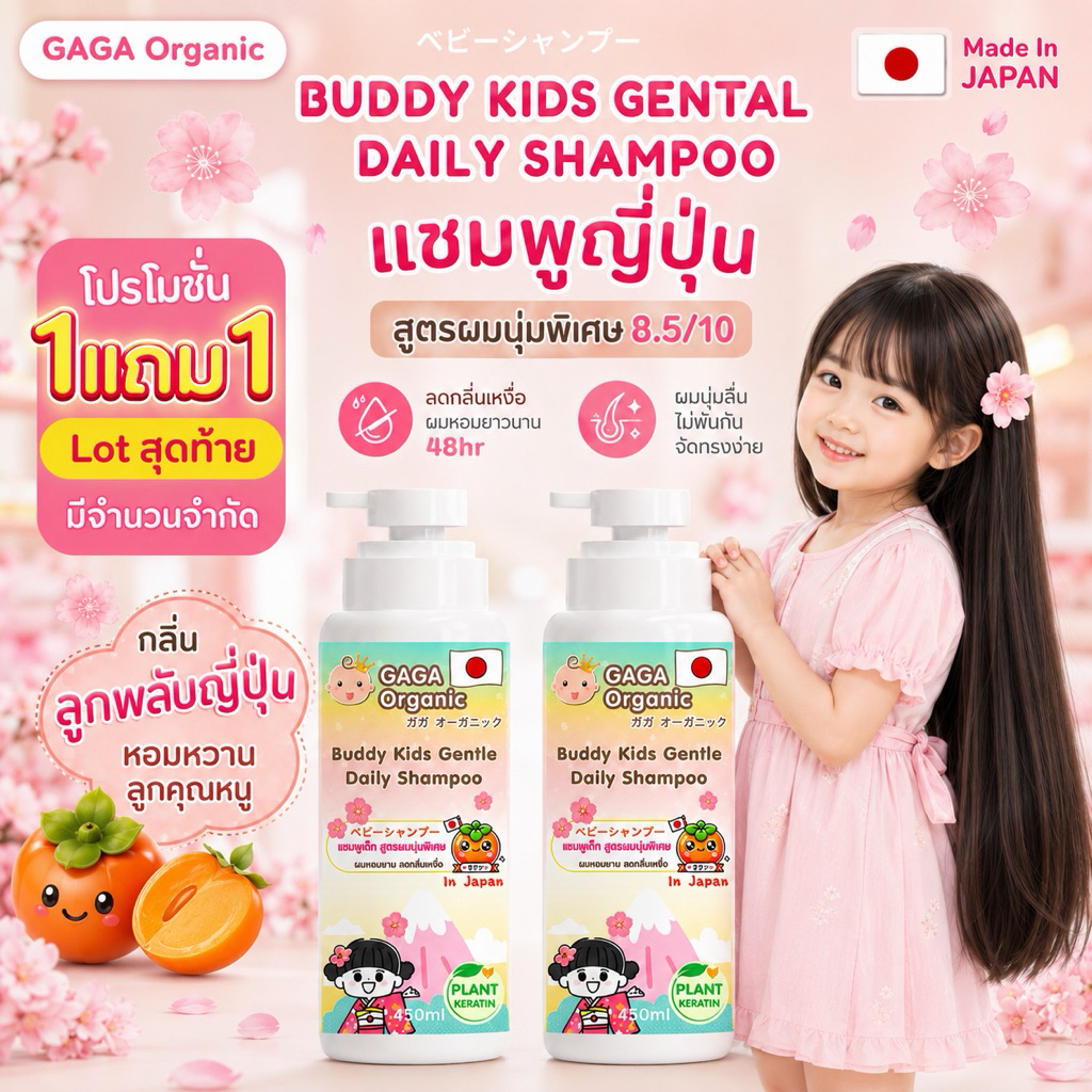 [ 1แถม1 Lotสุดท้าย] GAGA แชมพูเด็ก ญี่ปุ่น 🇯🇵ผมนุ่มx5 Keratin ผมหอม ลดกลิ่นเหงื่อ  1y+ (450ml)