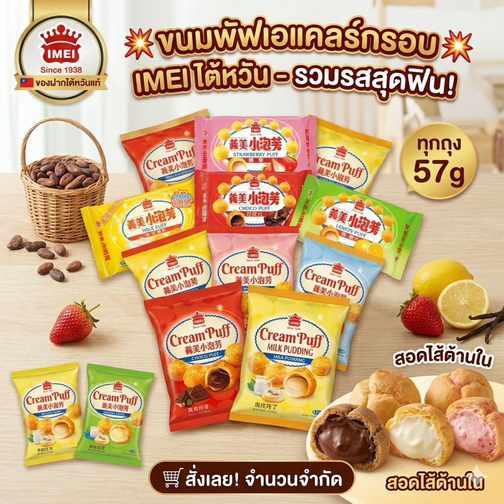 ✅พร้อมส่งจากไต้หวัน‼️ขนมพัฟเอแคล์กรอบ 57g สอดไส้ด้านใน ขนมไต้หวัน ของฝากไต้หวัน Puff Chocolate Milk ขนมพัฟเอแคลร์ IMEI🇹🇼