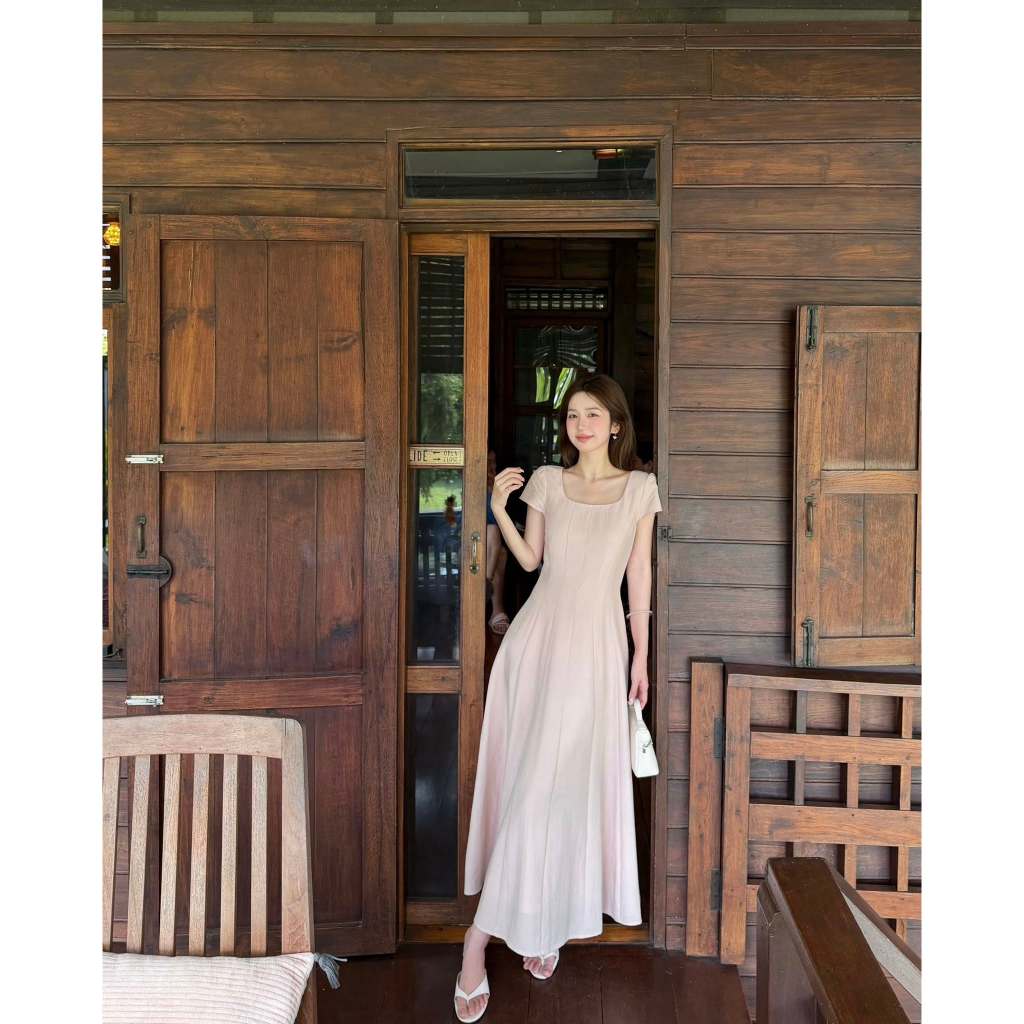 Mogwany พร้อมส่ง ครีมL,ชมพูS /พรี ชมพู L,M  ครีม S,M / Caroline Dress  เดรสทรงสวย ดีเทลลูกไม้ ใส่เที่ยว ใส่ออกงาน สวยมาก
