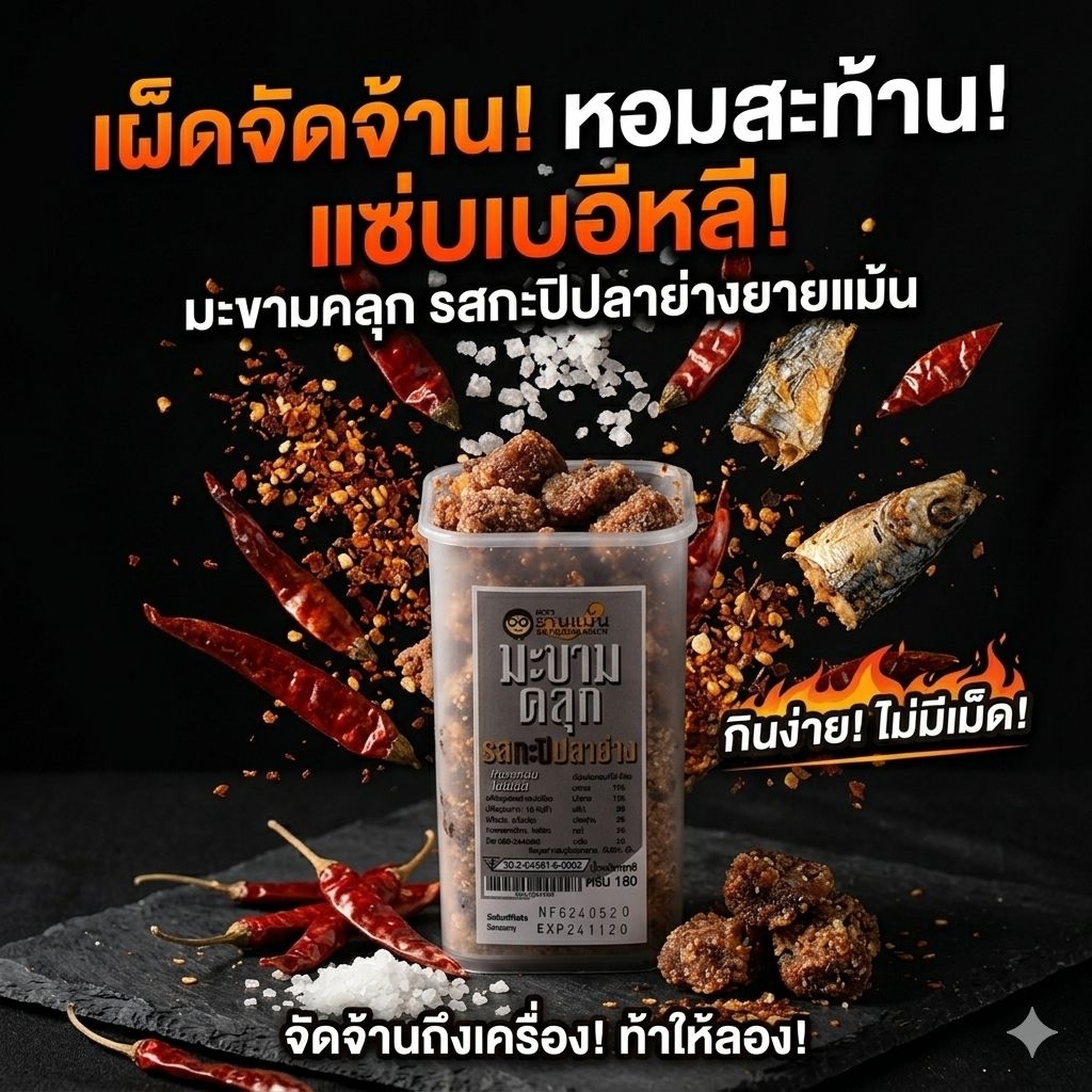 มะขามคลุกตรายายแม้น รสกะปิปลาย่าง