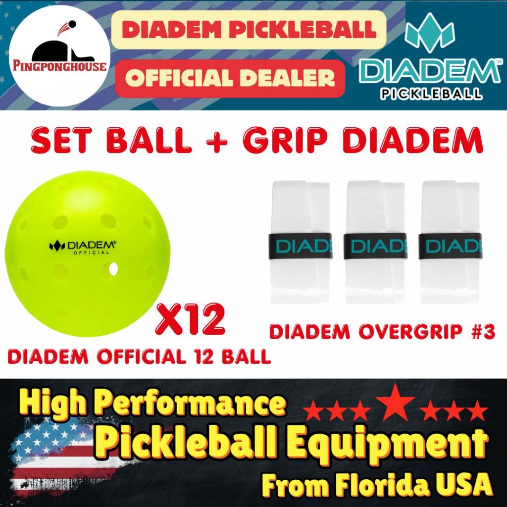 ชุดลูก Pickleball Diadem official 12 ลูก พร้อม กริป Diadem Overgrip 3 ชิ้น  I ร้านปิงปองเฮาส์