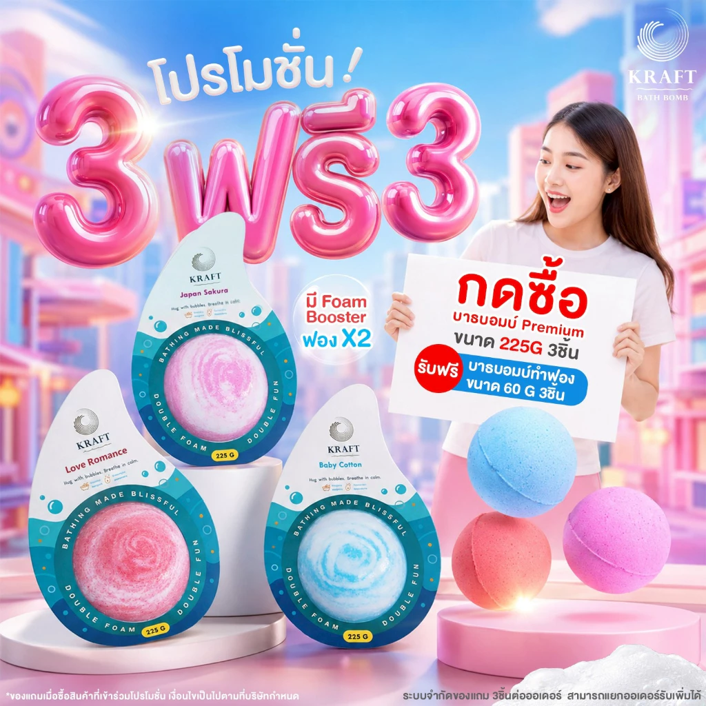 Premium Bath Bomb Set 225g ฟองแน่น กลิ่นหอม พร้อมแช่อ่าง