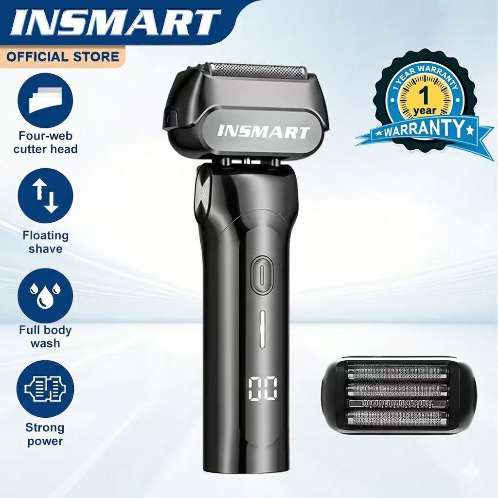 INSMART เครื่องโกนหนวดไฟฟ้าผู้ชาย 4 หัวตัดเครื่องโกนหนวดแบบลูกสูบกันน้ํา