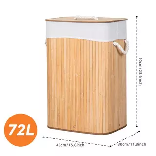 ตะกร้าผ้าไม้ไผ่ทรงเหลี่ยม มีฝาปิด สไตล์ญี่ปุ่น มินิมอล มูจิ Bamboo Basket