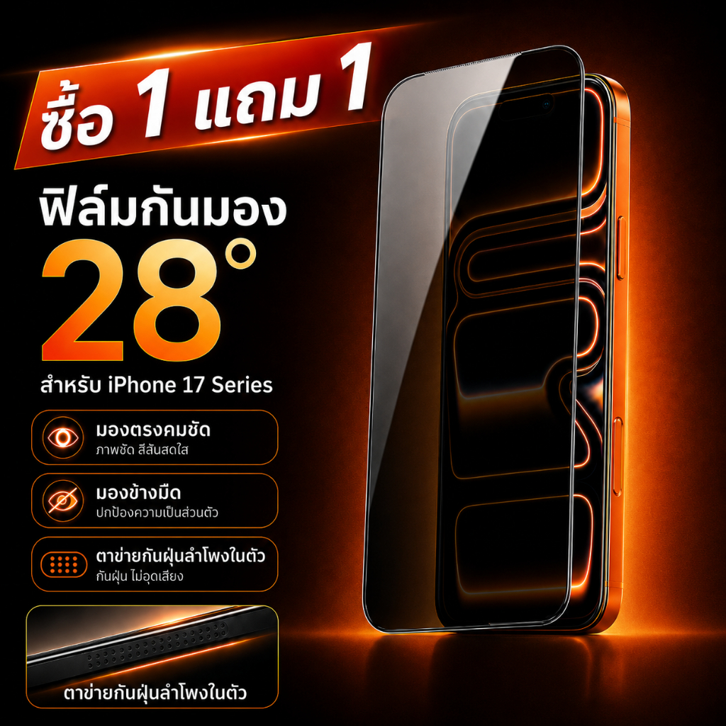 ซื้อ 1 แถม 1 ฟิล์มกระจกกันรอย iPhone 13-17 Pro Max ฟิล์มใสเต็มจอ ขอบดำ สัมผัสลื่น กันรอย ติดง่าย รับประกัน 90 วัน