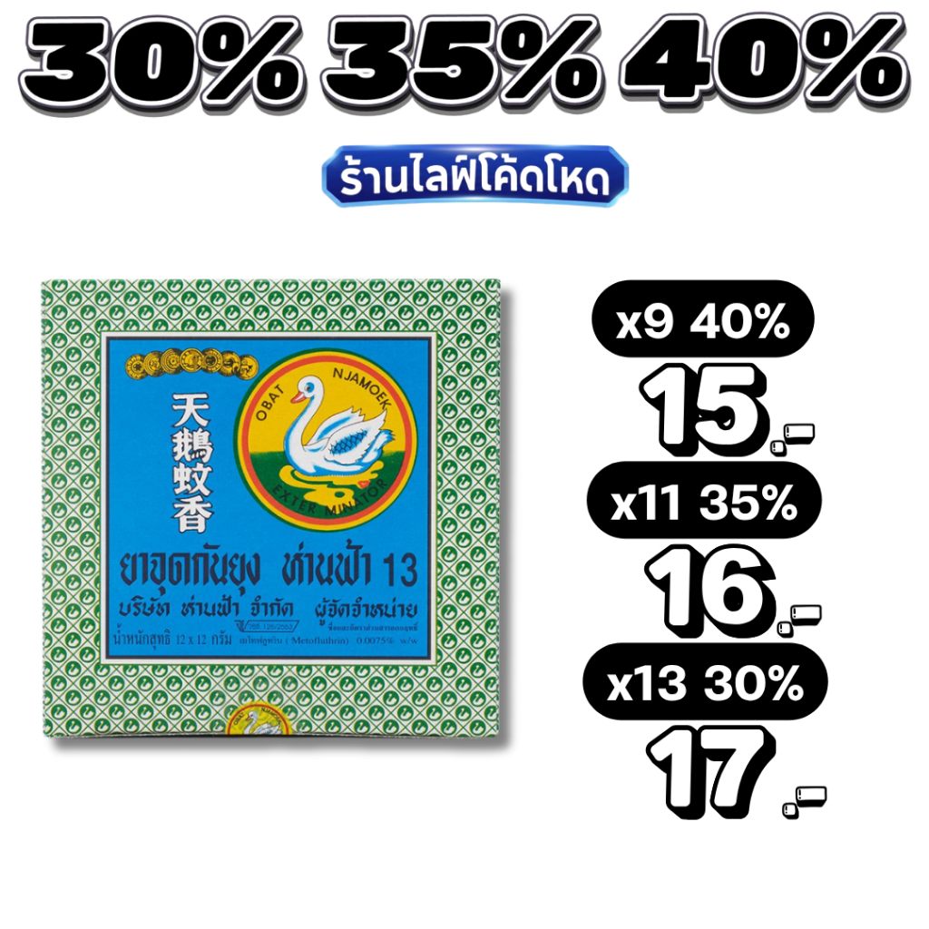🏷️Live 30%35%40% ยาจุดกันยุง ห่านฟ้า HANFA Mosquito Coils