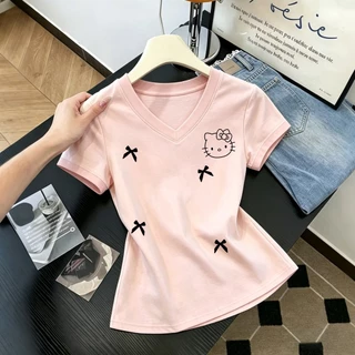 เสื้อคอวีสไตล์เกาหลีใหม่ มีไซส์ M-3XL ลายเฮลโลคิตตี้ จัดส่งจากกรุงเทพฯ