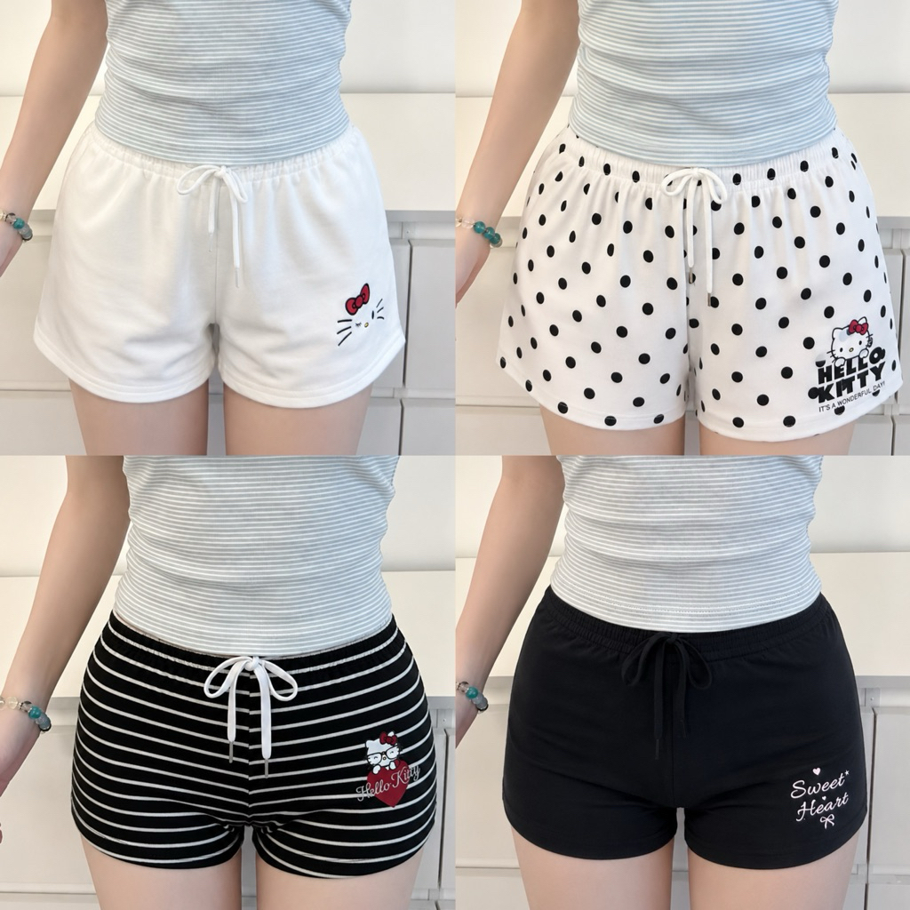 Bunny.cutie กางเกง กางเกงขาสั้น กางเกงนอน สกรีนลาย ผ้ายืด ใส่สบาย
