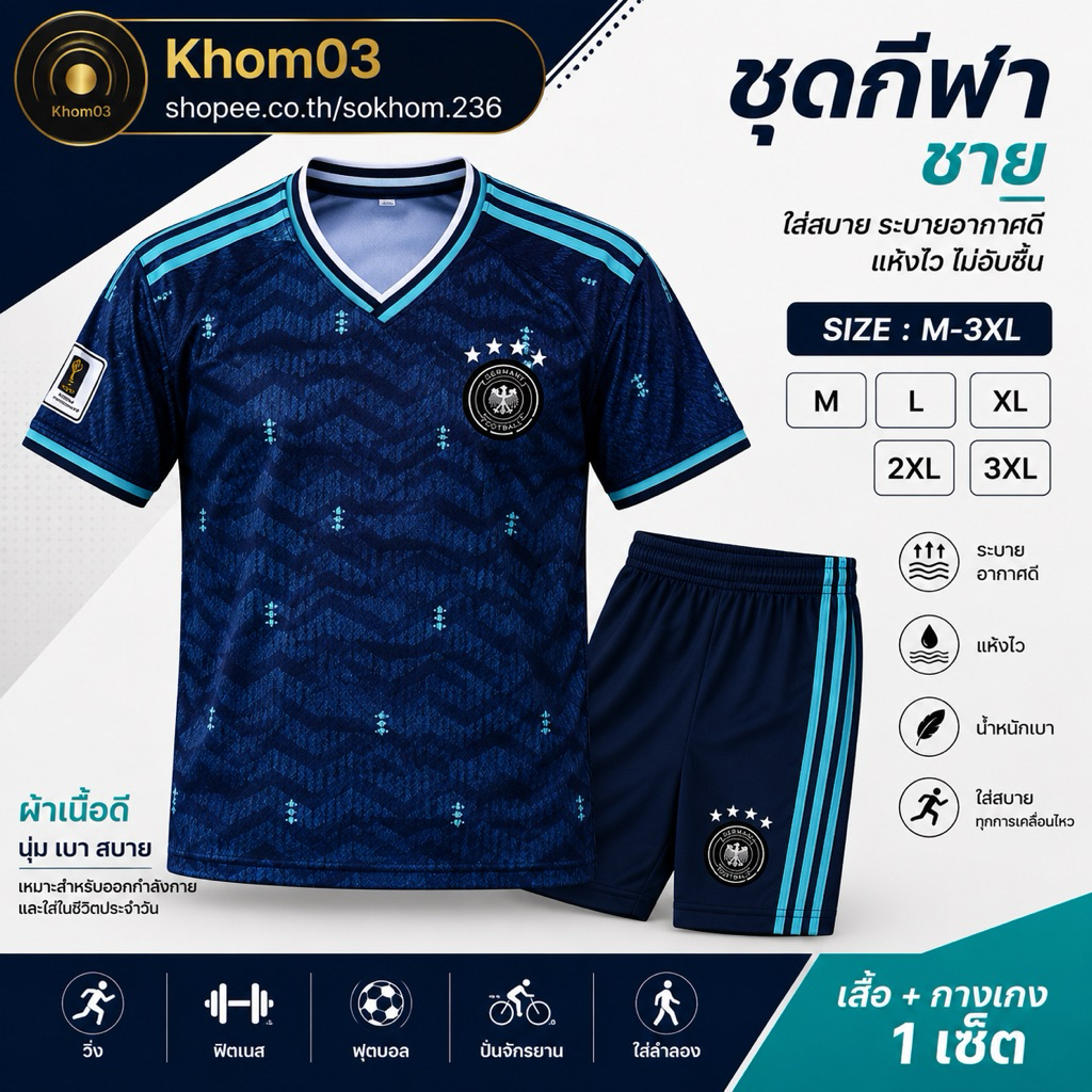 เสื้อทีมชาติเยอรมนีมีจำหน่ายในขนาด M-3XL