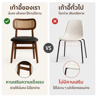 Sweven Home เก้าอี้ เก้าอี้กินข้าว พนักพิงหวาย เบาะนุ่ม เก้าอี้ทานอาหารมินิมอล แข็งแรง มี 2 สี สำหรับบ้าน คาเฟ่ คอนโด