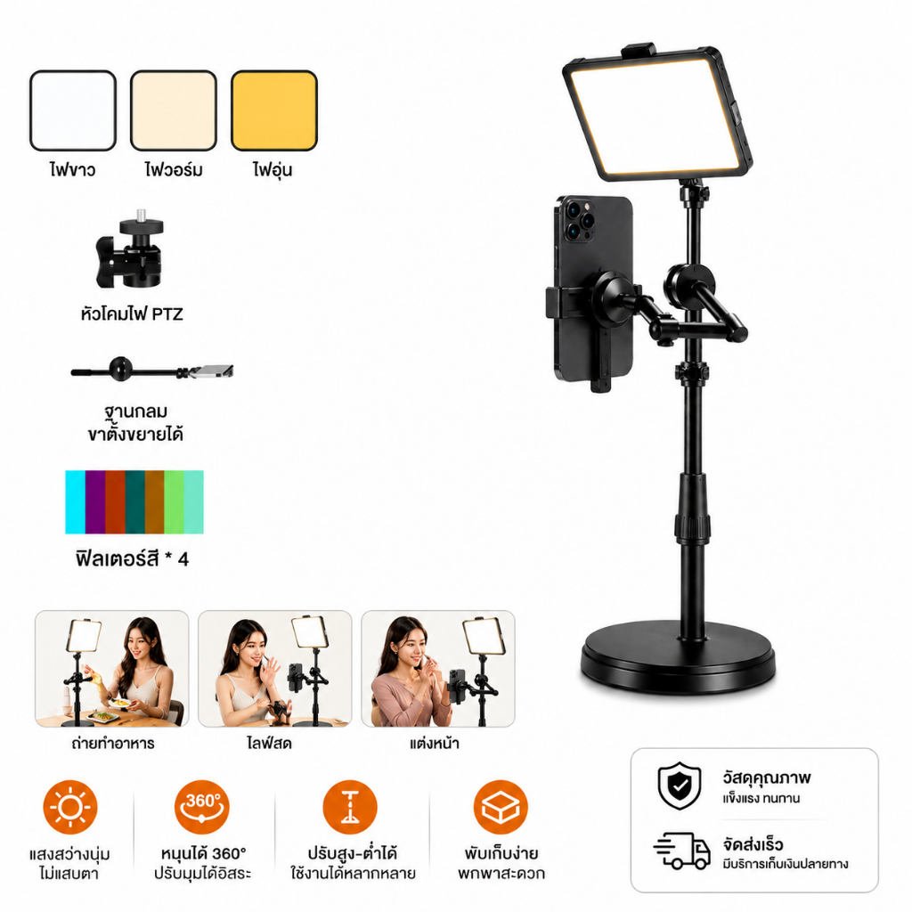 24นิ้ว ไฟสตูดิโอ ไฟไลฟ์สด LED Light ซอฟบ๊อก พร้อมรีโหมด ไฟสตูดิโอ ไฟถ่ายภาพ รีโมทแสงได้ ไฟต่อเนื่อง photography พร้อมขาต