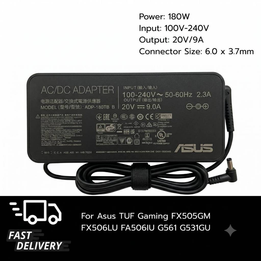 (ประกัน 18 เดือน) สายชาร์จ โน๊ตบุ๊ค for ASUS ROG Strix G512LU G531GU Zephyrus G15 180W อะแดปเตอร์ สายไฟ มอก. asus015