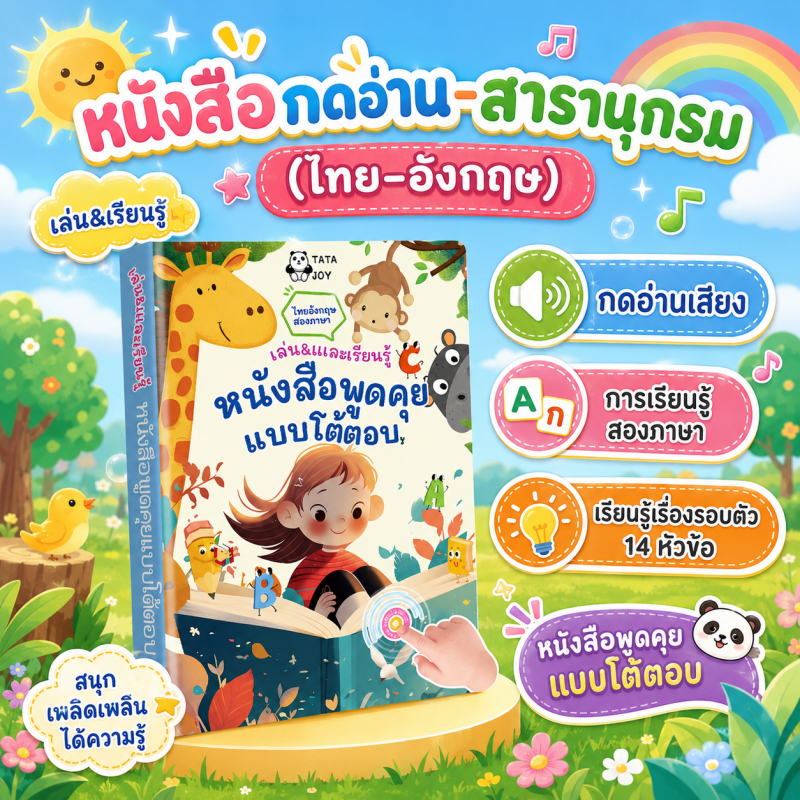 พร้อมส่ง หนังสือเสียงเด็กปฐมวัย หนังสือสองภาษา สารานุกรม ไทย-อังกฤษ นิทานเสริมพัฒนาการ ชาร์จType-C