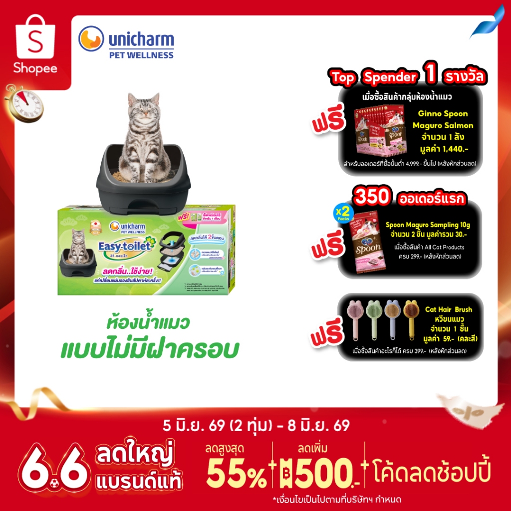 Unicharm Easy-toilet ห้องน้ำแมวลดกลิ่น เก็บกลิ่น อีซี่ทอยเล็ท แบบไม่มีฝาครอบ สี Dark Gray