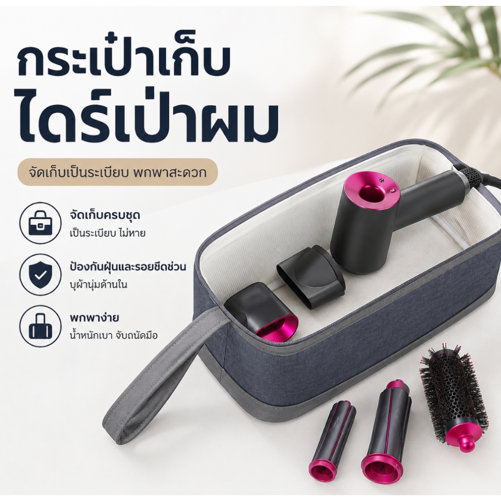กระเป๋าเก็บของแบบพกพาเข้ากันได้กับเครื่องเป่าผม Dyson Supersonic/Dyson Airwrap Styler/Dyson Corral เ