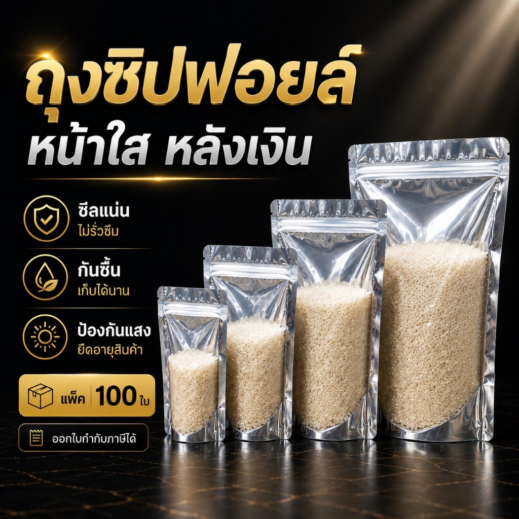 พร้อมส่ง (แพคละ 100 ใบ) ถุงซิป ถุงตั้งได้ ฟอยด์สีเงิน ถุงฟอยด์สีทอง ซิป