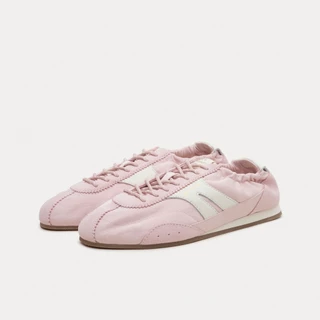 Mustard Stella Pastel Pink | รองเท้าผ้าไนลอน ผสมหนังแท้ ทรงสลิปออน