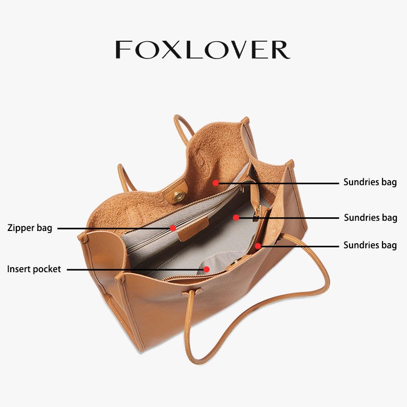 FOXLOVER حقيبة توت كبيرة جلد طبيعي للابتوب 14 بوصة — صورة 6