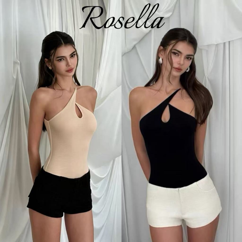 Rosella【สินค้าใหม่👗】เสื้อครอปสายคล้องคอเปิดไหล่สุดเซ็กซี่และเร้าใจสำหรับผู้หญิง ดีไซน์เว้าช่วงไหล่