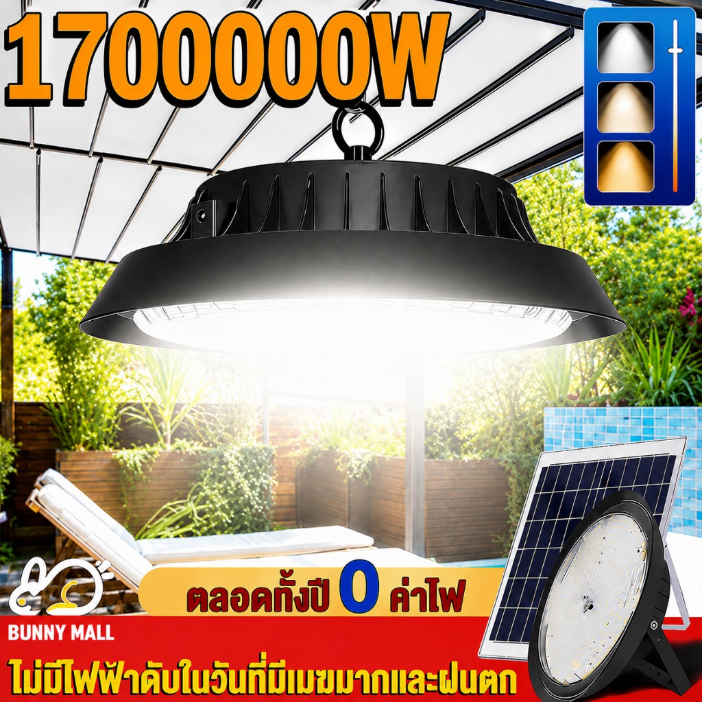 【รับประกัน30ปี】ไฟโซล่าเซลล์ Solar light ไฟโซล่าเซล ไฟโซล่าเซลล์ติดเพดาน 1700000W โคมวินเทจ แสงสีขาว/เหลือง/อุ่นโคมไฟติ