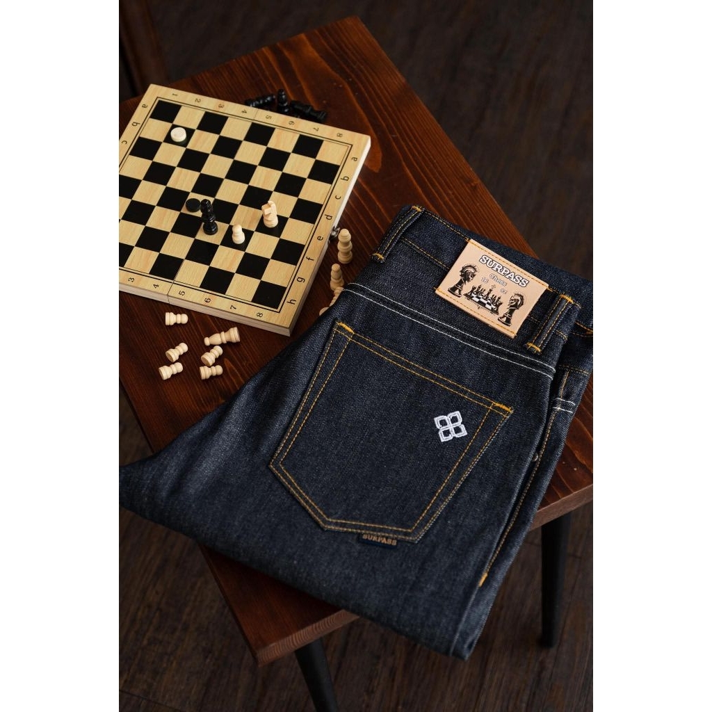 Surpass Denim 👖16oz♟️ Chess ( หมากรุก ) ♟️   🇹🇭 Thai Selvedge 🇹🇭มีกะบอกตรงและกะบอกเล็ก