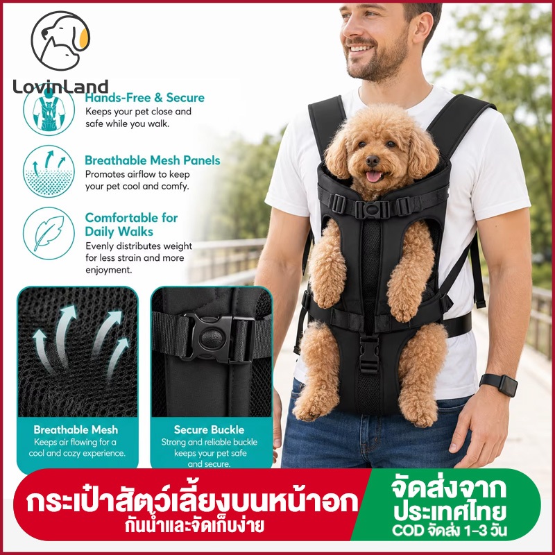 กระเป๋าเป้สะพายหลังระบายอากาศสำหรับสุนัขและแมว เหมาะสำหรับพกพาไปข้างนอก สะพายไหล่เพื่ออุ้มสุนัขและแมวได้