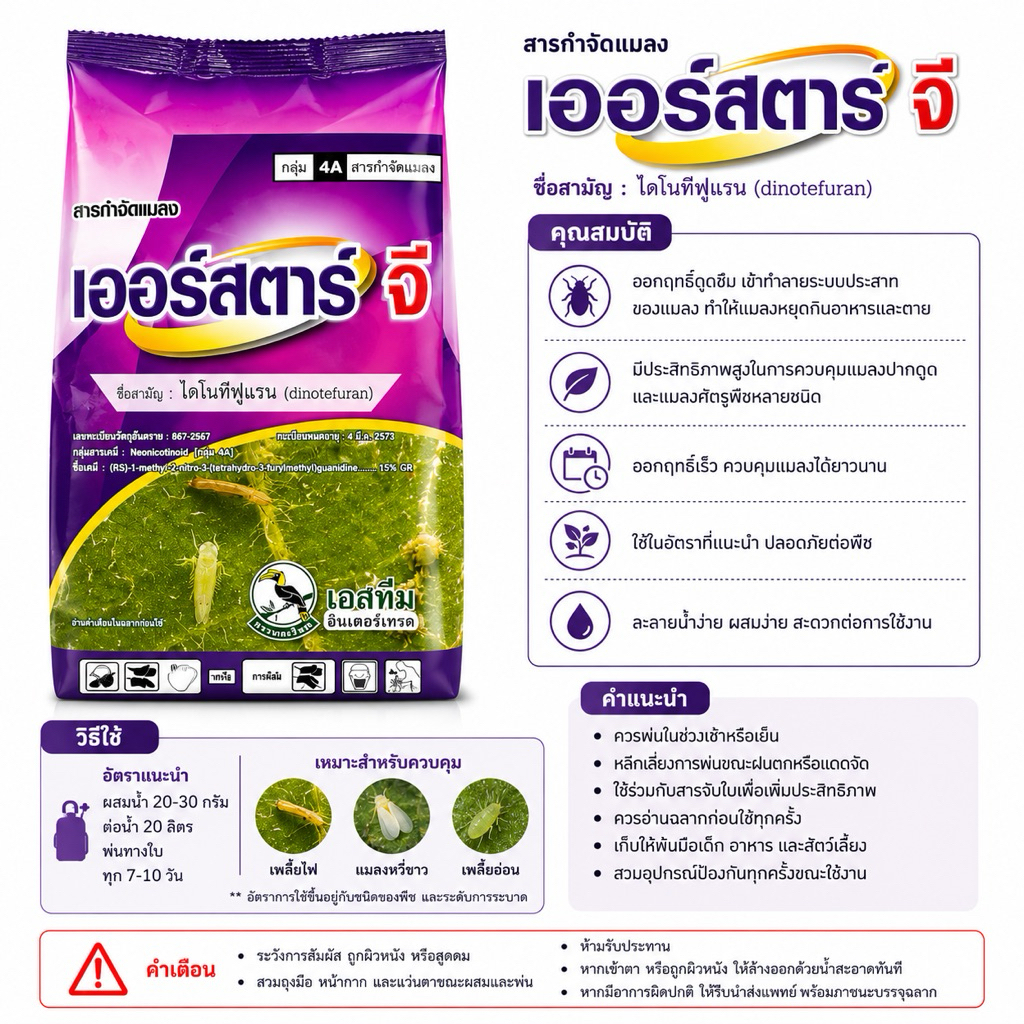 เฮอร์สตาร์จี 1กก. #ไดโนทีฟูแรน 1% GR แมลงปากเจาะ ปากดูด แมลงหวี่ขาว #อิมิดาโกลด์จี #นกเงือก