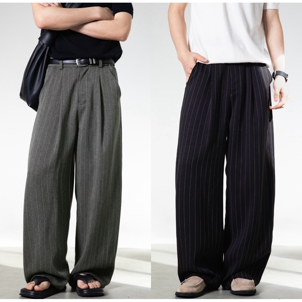 Inyourstyles.brand Striped Pant กางเกงสแล็คทรงกระบอกใหญ่ ลายทาง