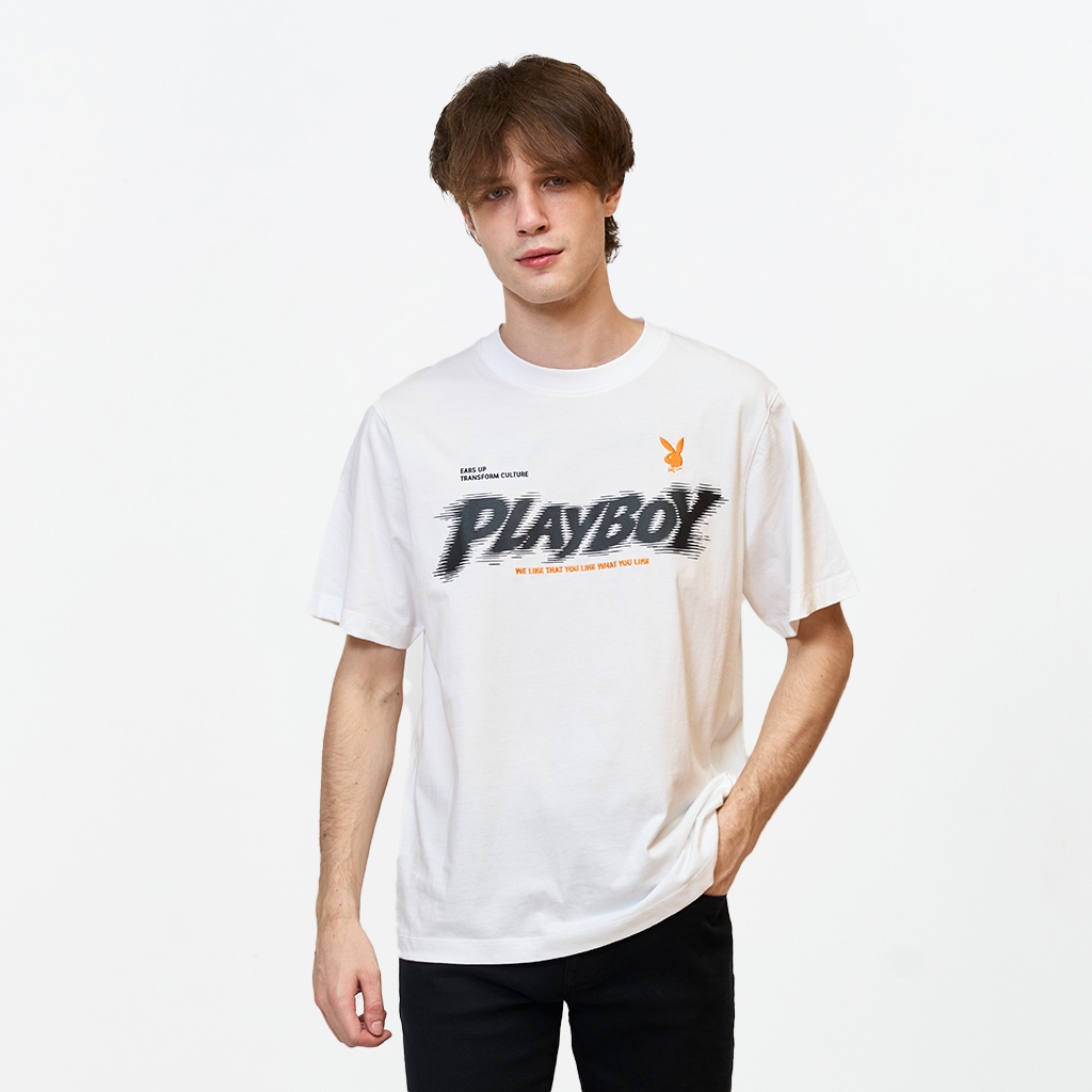 PLAYBOY 06PB เสื้อยืด   เสื้อผ้าผู้ชาย/เสื้อ/เสื้อยืดสีขาว รุ่น P1MT265TB090WH