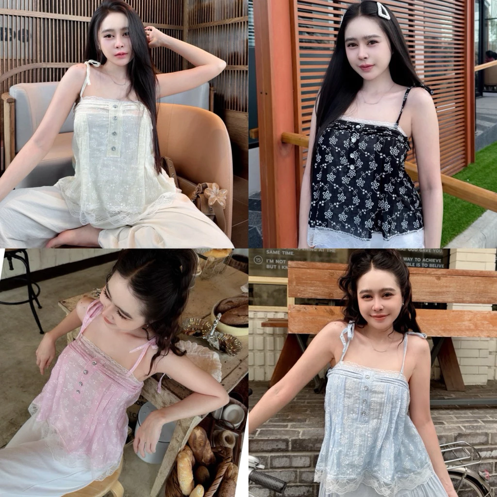 เสื้อสายเดี่ยวผูกไหล่กระดุมเพชร (สดพ1)